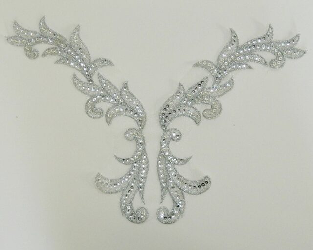 A Lightweight Silver Sequin Curlicue Pair/Yoke CAMM227
